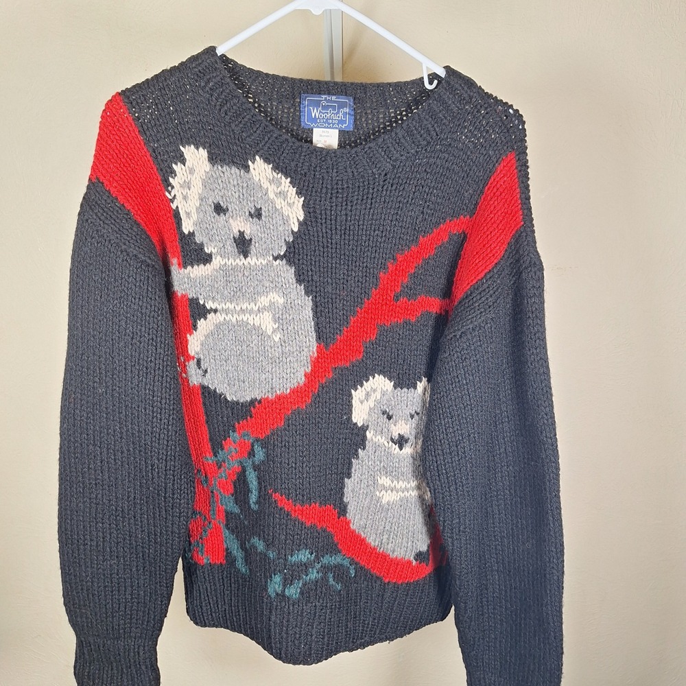 Woolrich Vintage Koala Knit Sweater 100% Wool Women Black‎ Ribbed Medium